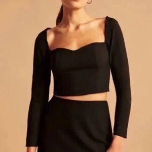 NWT❗️Abercrombie | Black Cropped Long-Sleeve Portrait Neck Top